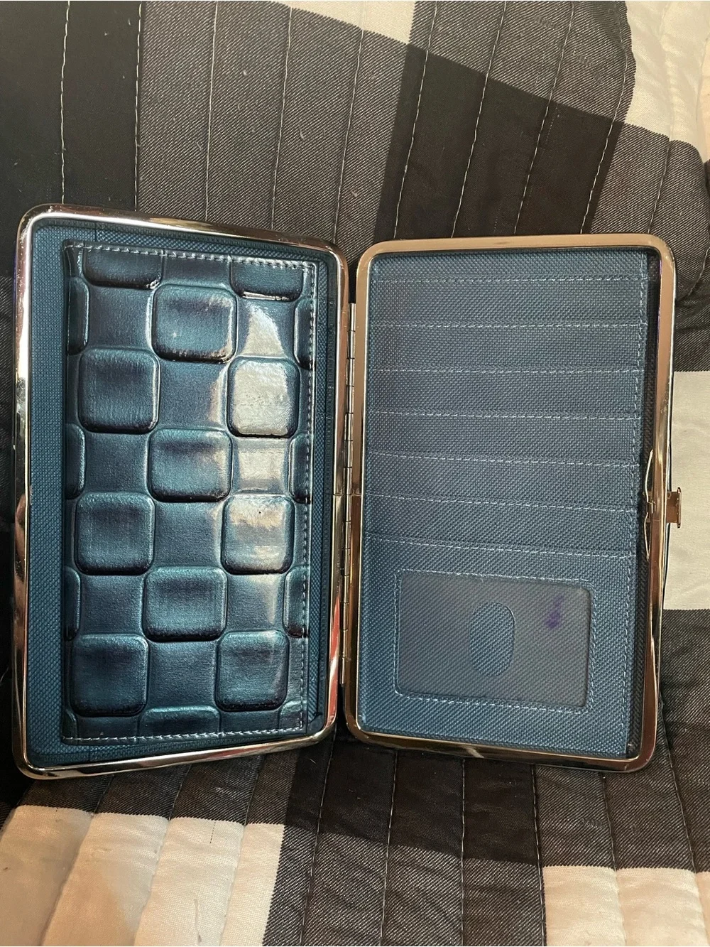 Blue Croc-Embossed Clutch Wallet